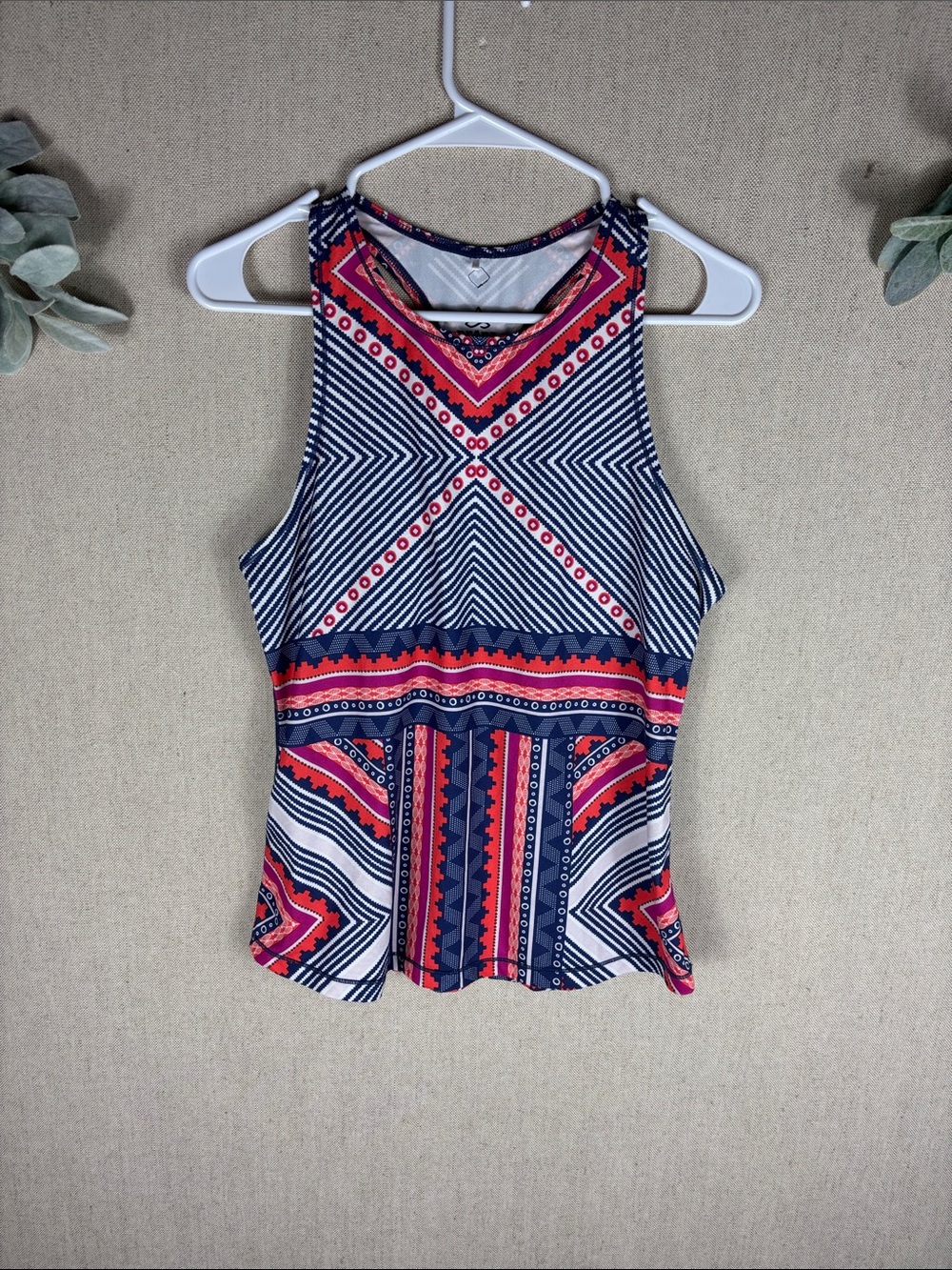 Prana > Navy & Coral Geometric Racerback Tank Top Medium